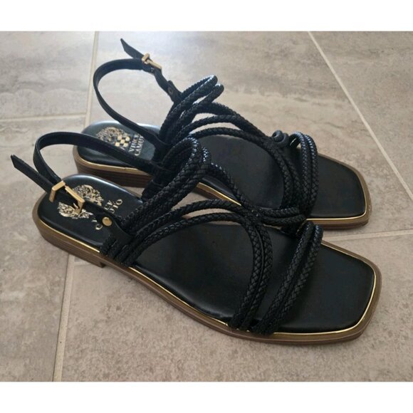 Vince Camuto Shoes - Vince Camuto Black Braided Flat Sandals 10M Buckle Womens
